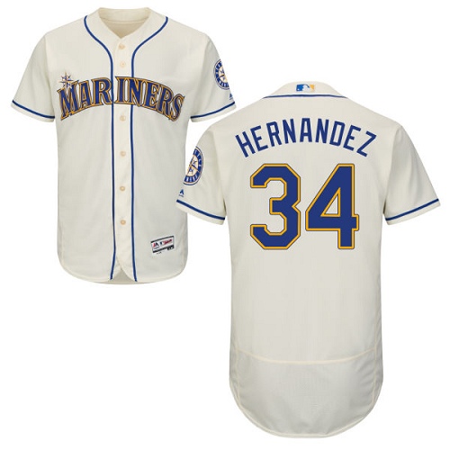Mariners #34 Felix Hernandez Cream Flexbase Authentic Collection Stitched MLB Jersey - Click Image to Close
